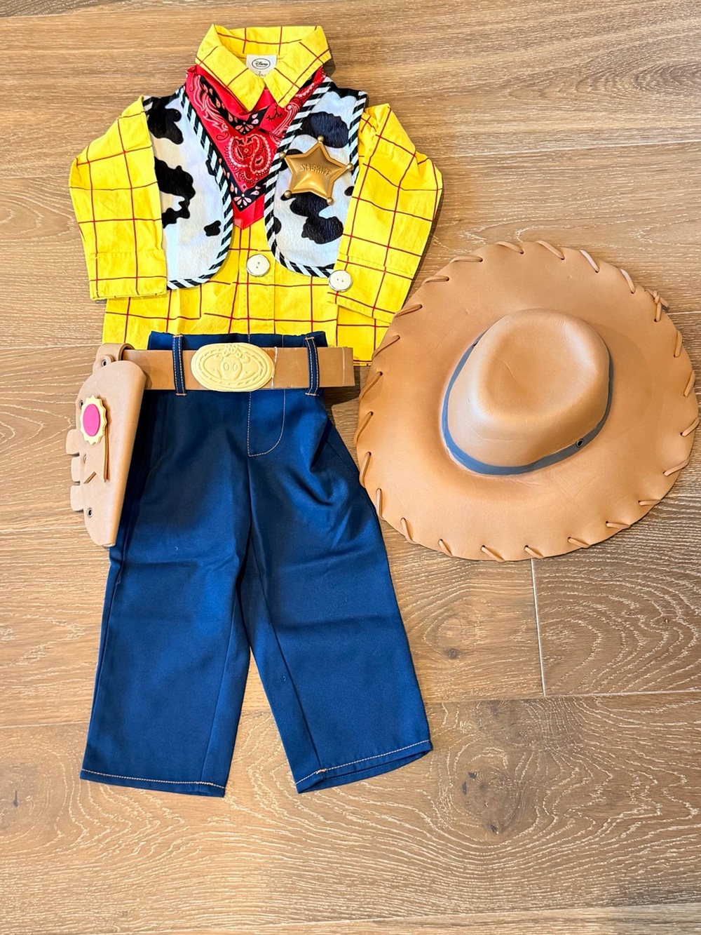 Disney Store Woody Costume Toddler 2T Toy Story Complete Set Hat Vest Belt